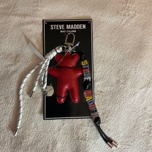 Steve Madden Red Leather Doll Bag Charm with Multicolor Lettering